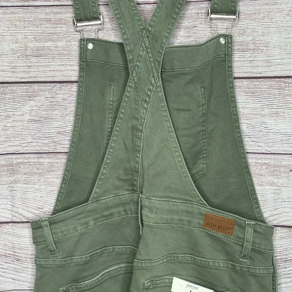 Judy Blue Denim Sage Green Overall Skirt Dress Size Large New - Picture 12 of 12